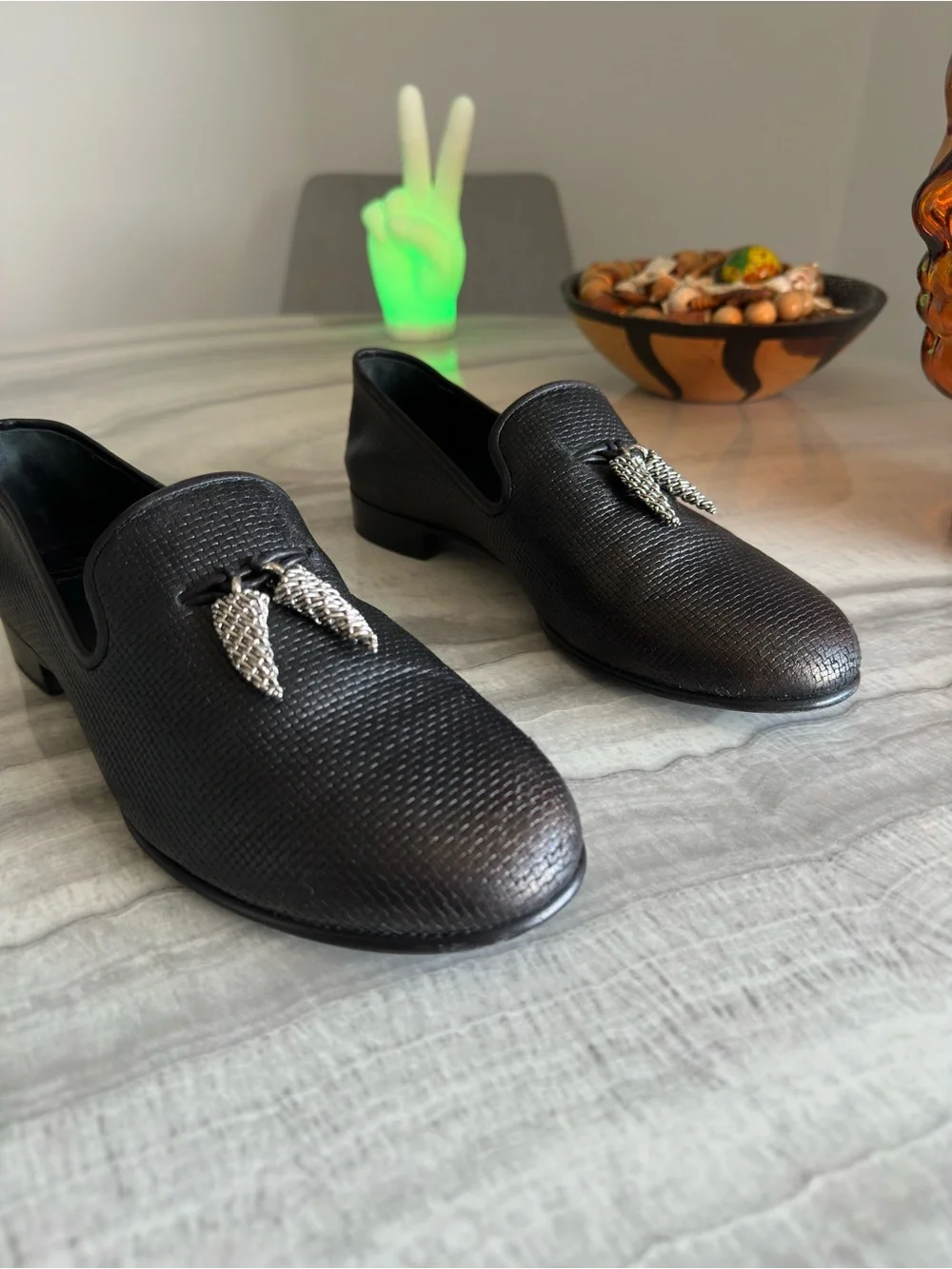 Giuseppe Zanotti Black Basketweave Leather Venetian Loafers